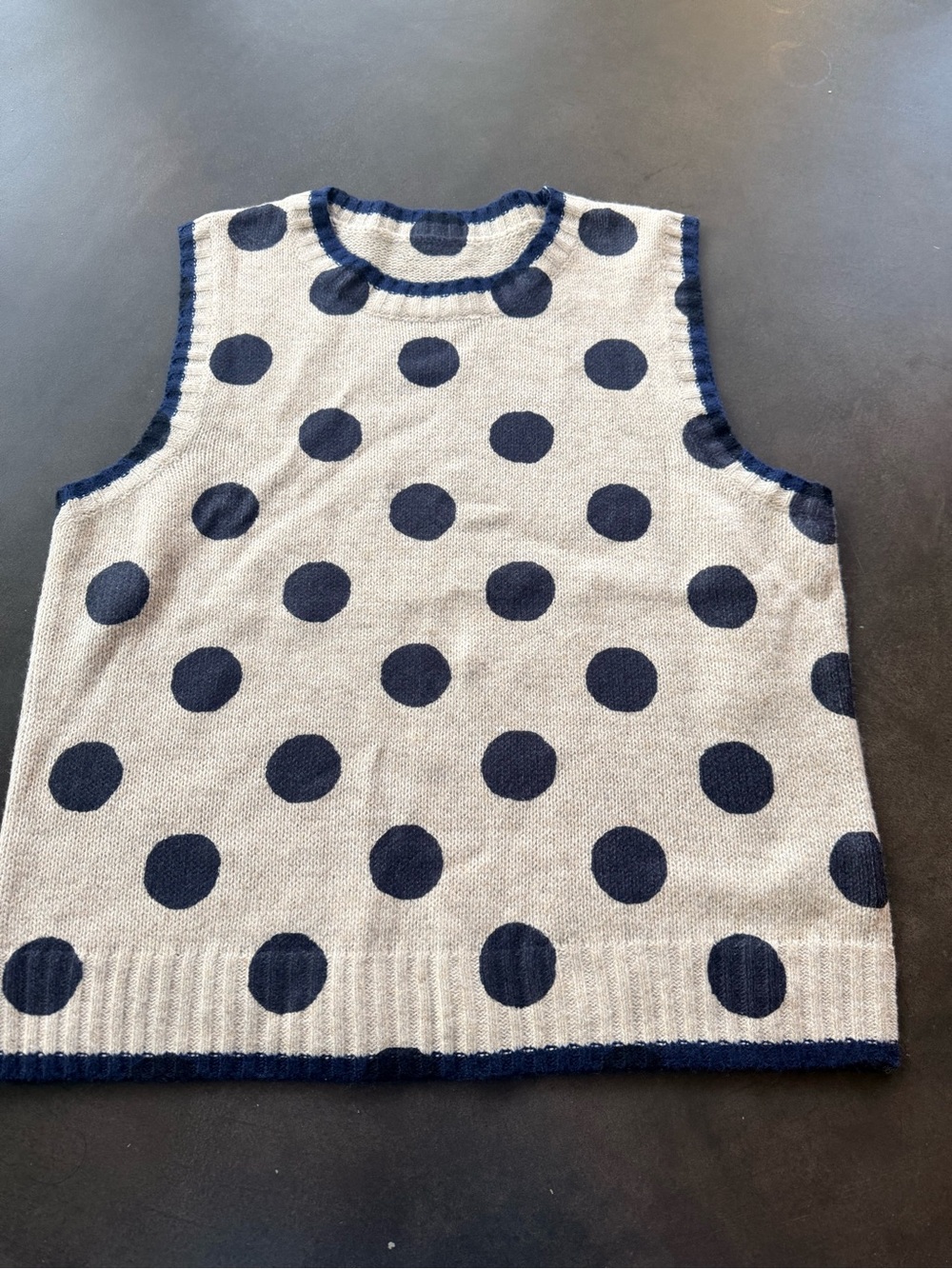 Polka Dot Knit Vest - Navy and Cream